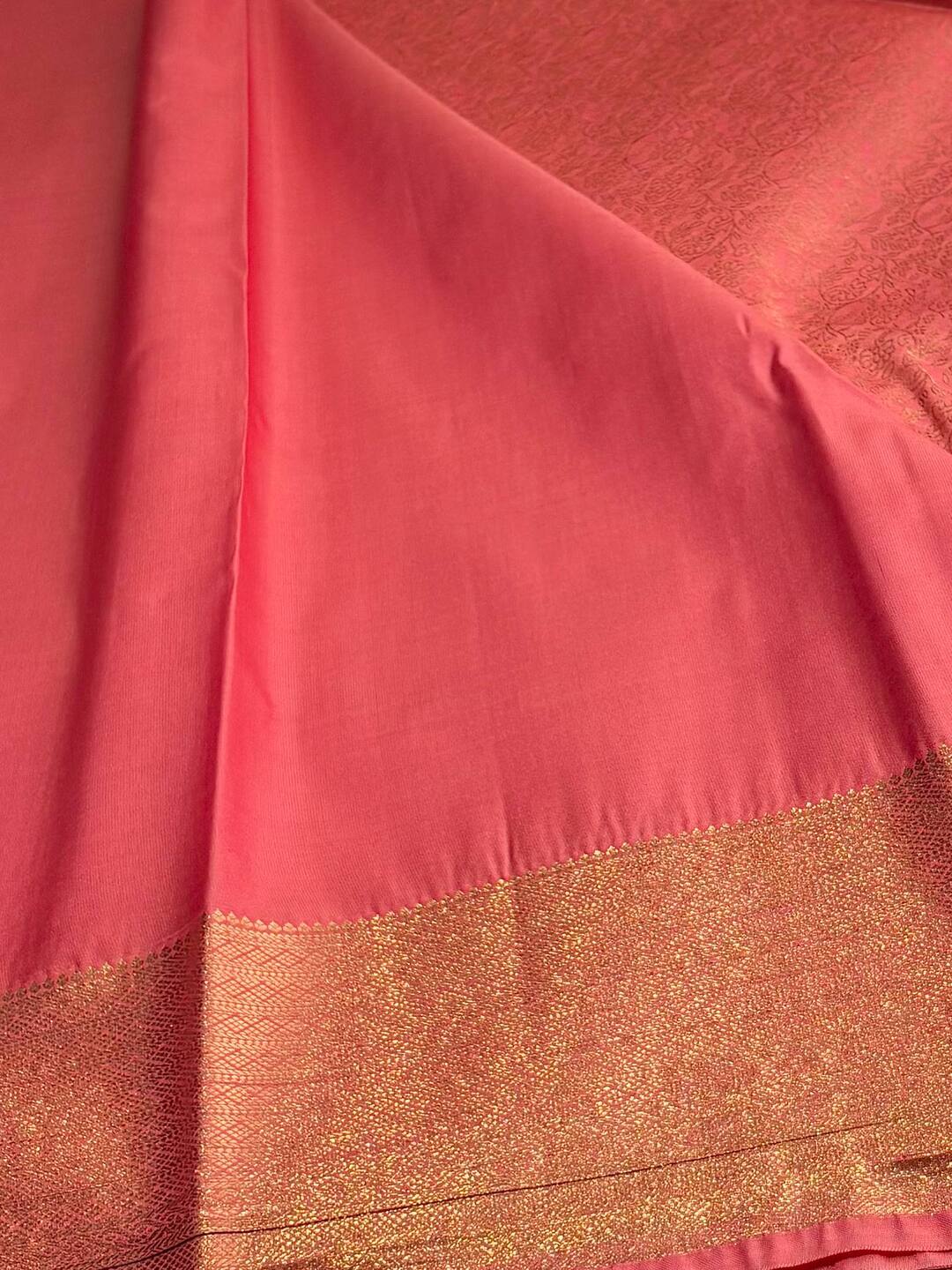 Coral Pink Semi Kanchipuram Silk Saree