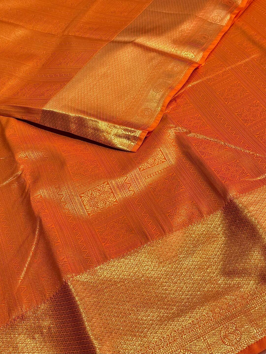 Orange Semi Kanchi Silk Saree