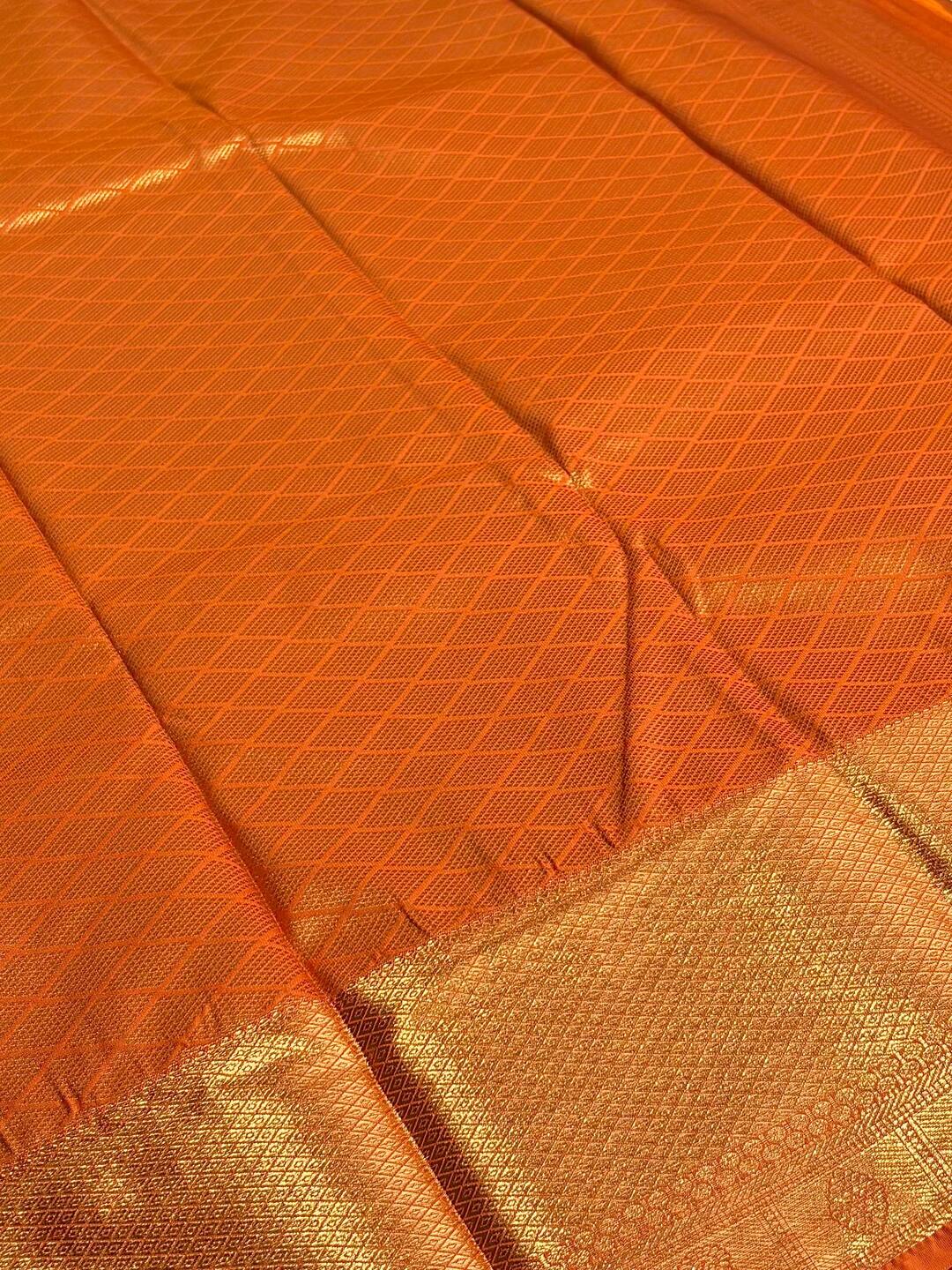 Orange Semi Kanchi Silk Saree