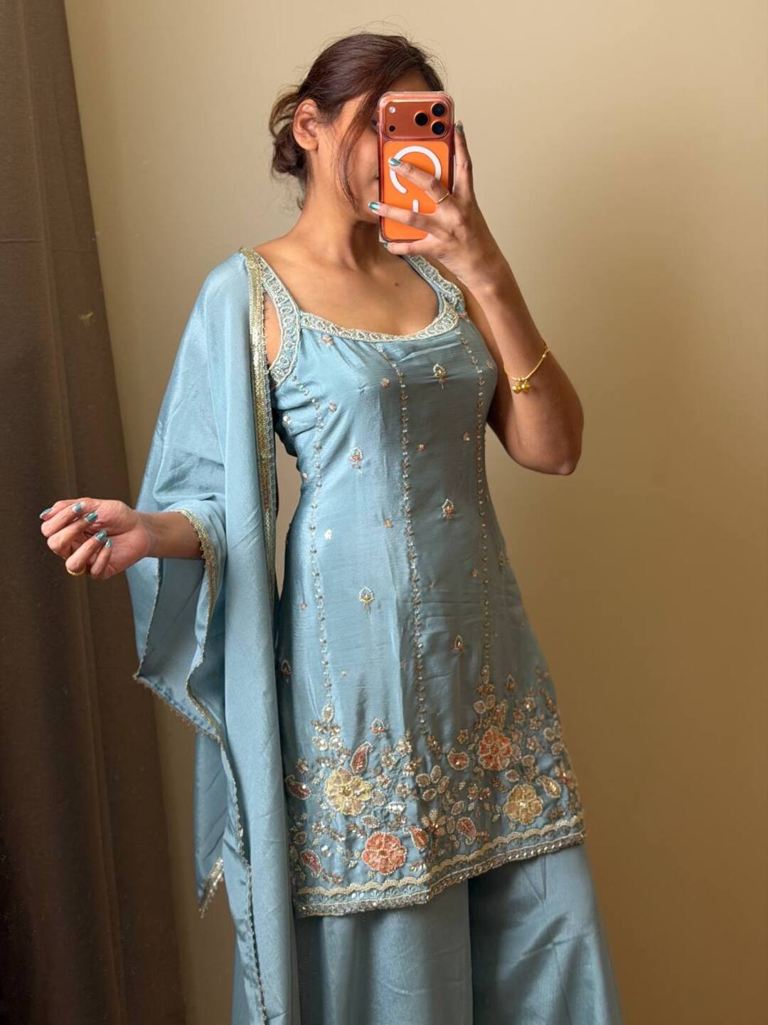 Dusty Blue 3pc Kurti Suit
