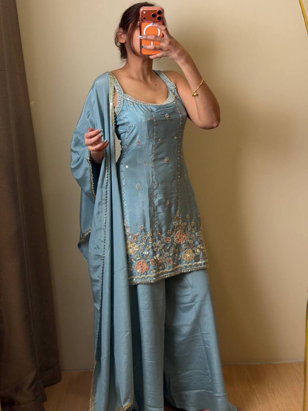 Dusty Blue 3pc Kurti Suit