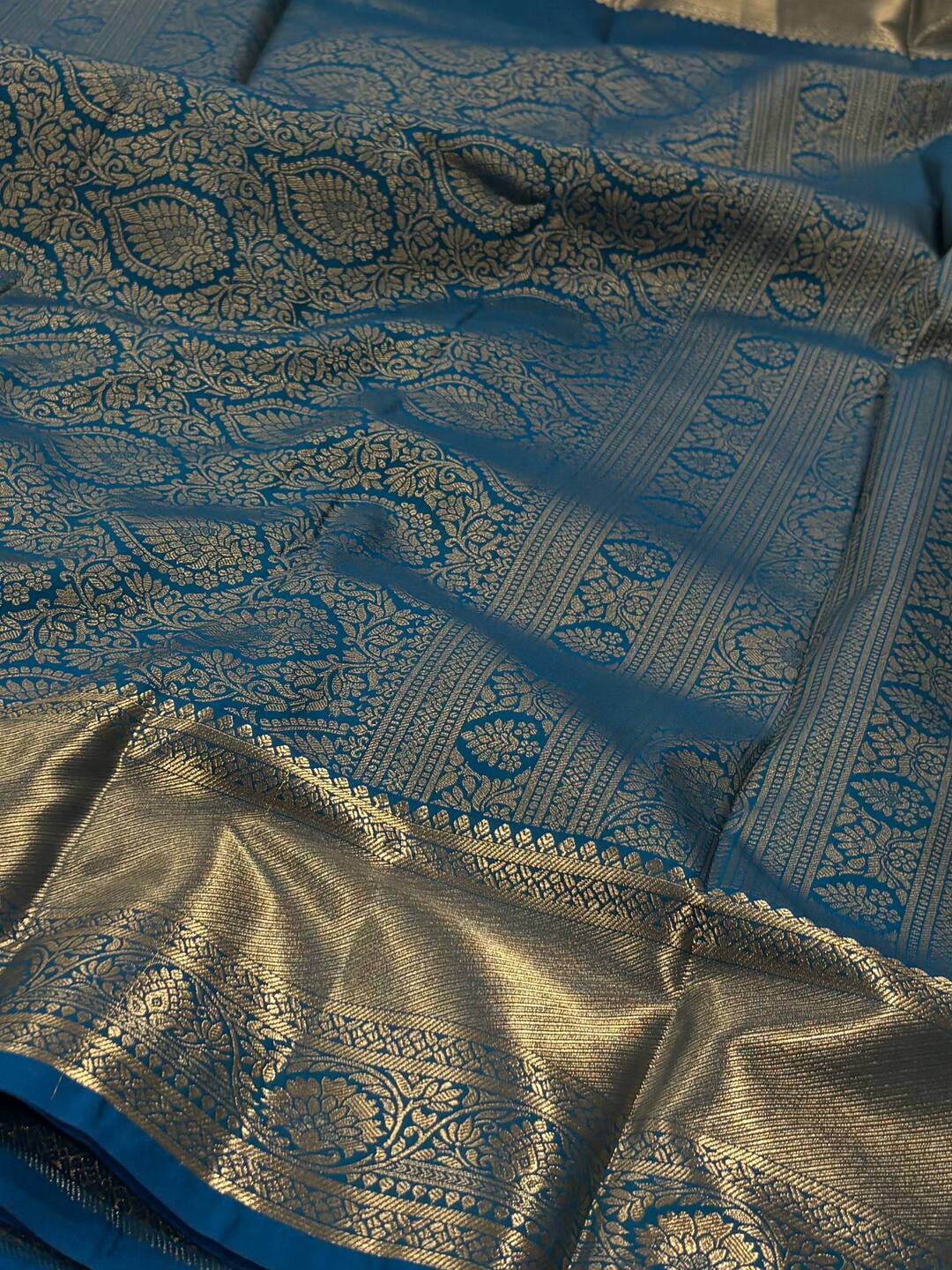 Teal Blue Semi Kanchi Silk Saree