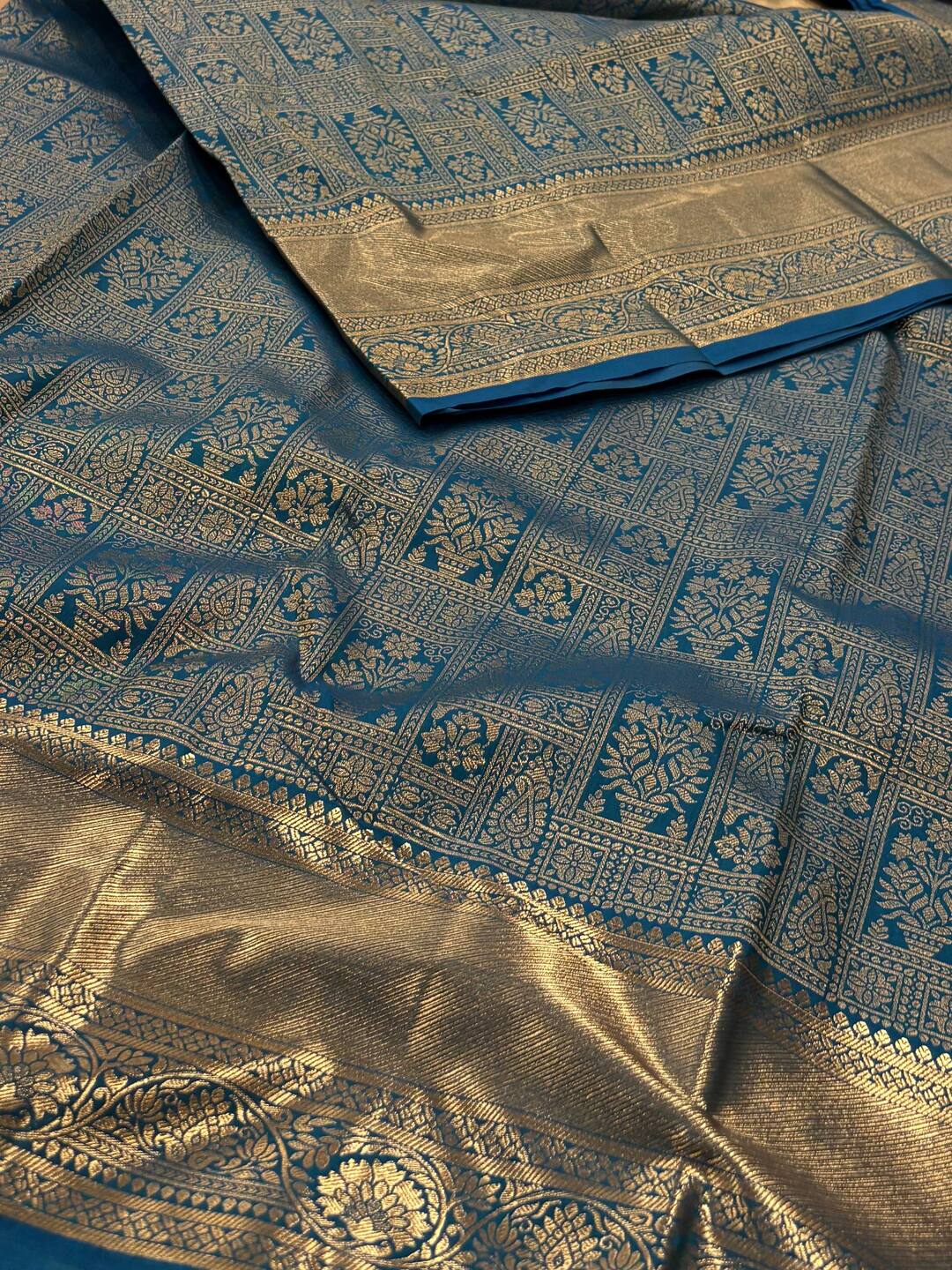 Teal Blue Semi Kanchi Silk Saree