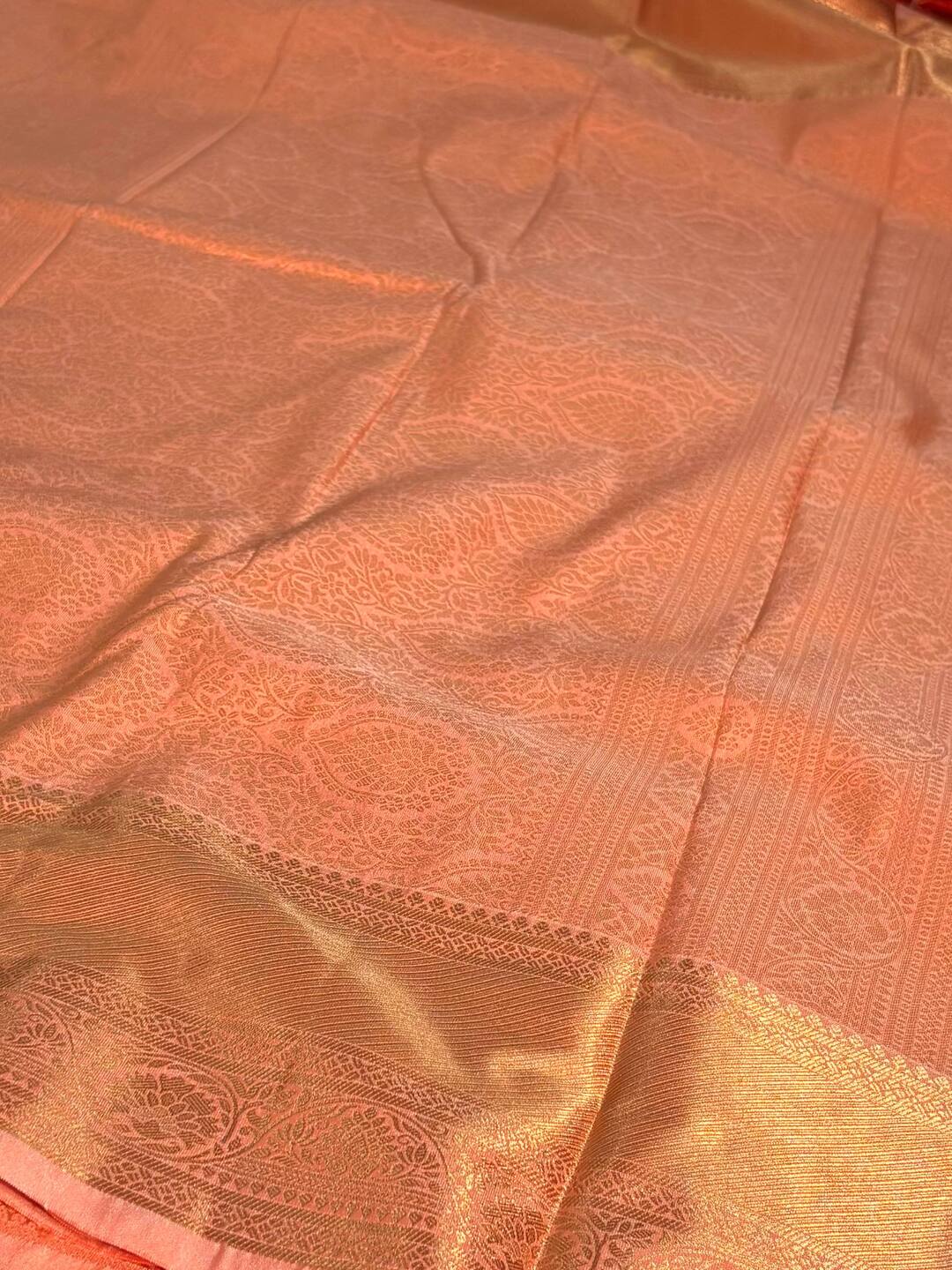 Peach Pink Semi Kanchi Silk Saree