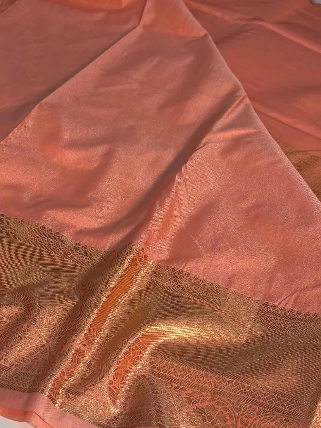 Peach Pink Semi Kanchi Silk Saree