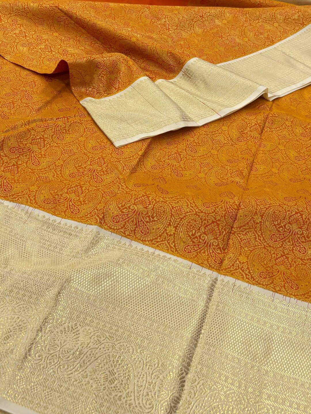 Golden Orange Semi Kanchi Silk Saree