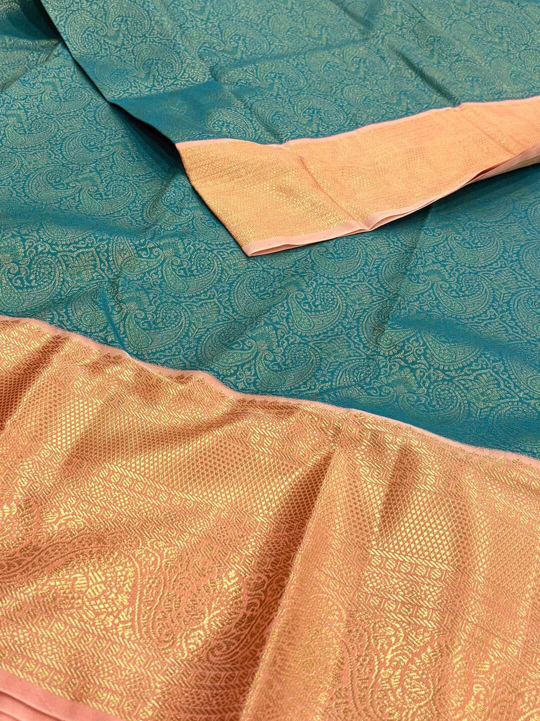 Turquoise Blue Semi Kanchi Silk Saree