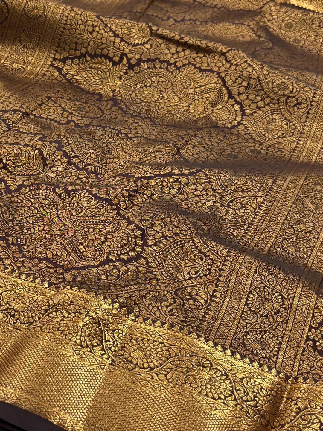 Dark Brown Semi Kanchi Silk Saree