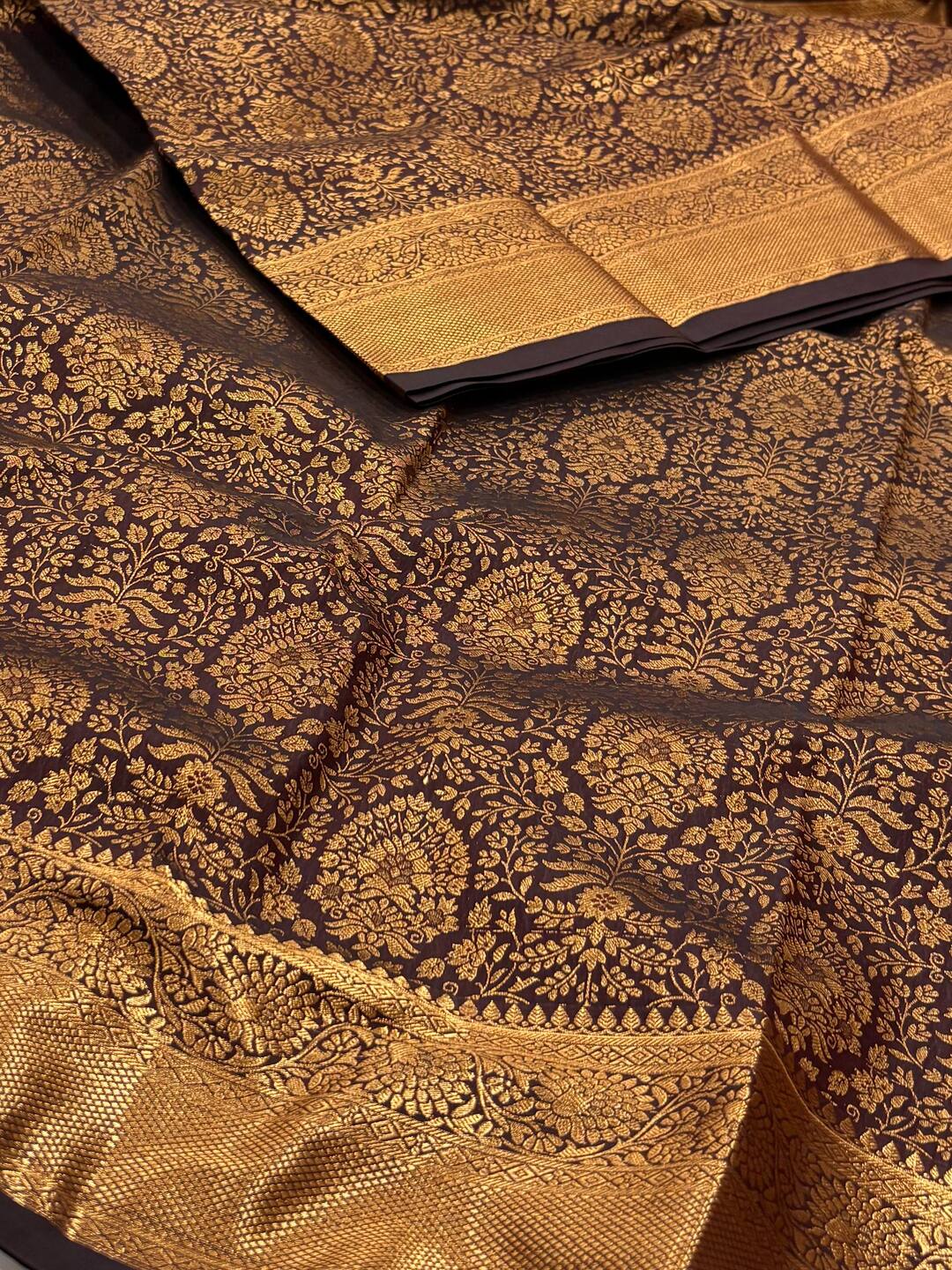 Dark Brown Semi Kanchi Silk Saree
