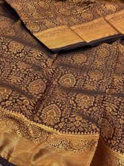 Dark Brown Semi Kanchi Silk Saree
