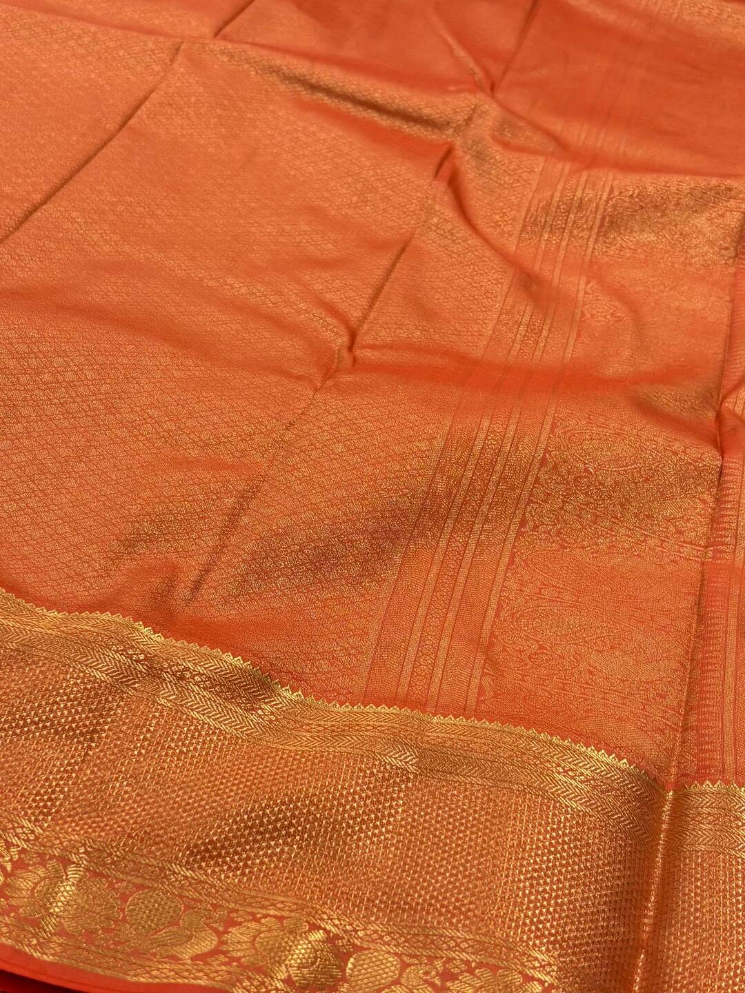 Coral Pink Semi Kanchi Silk Saree