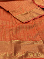 Coral Pink Semi Kanchi Silk Saree