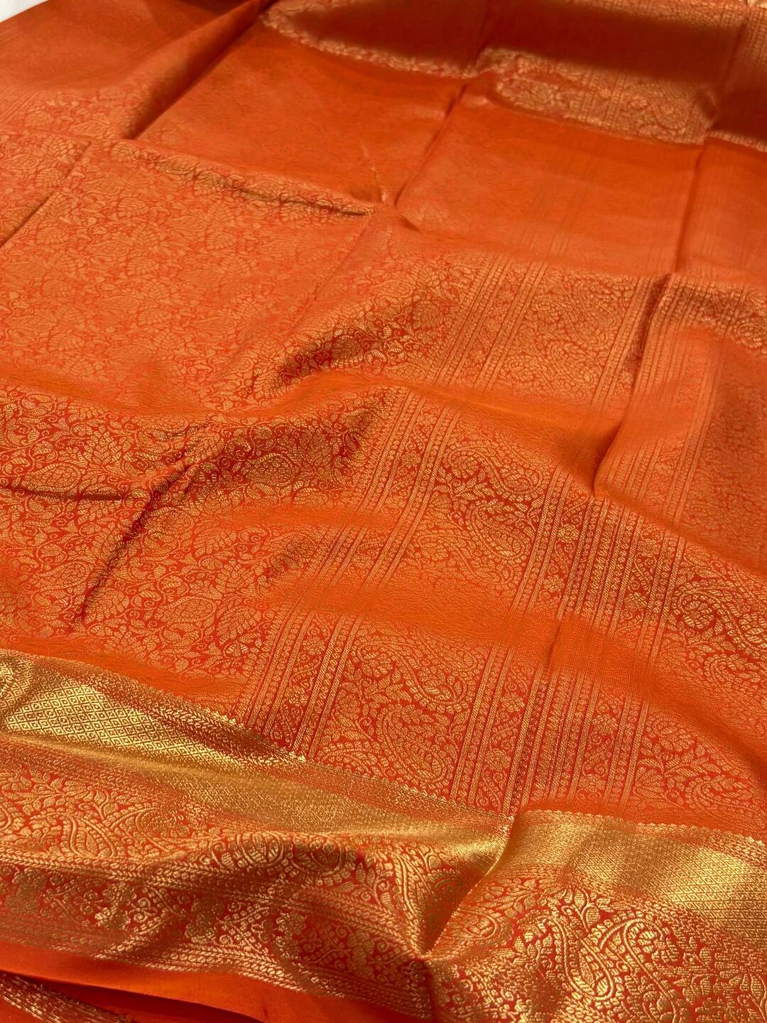 Orange Semi Kanchi Silk Saree