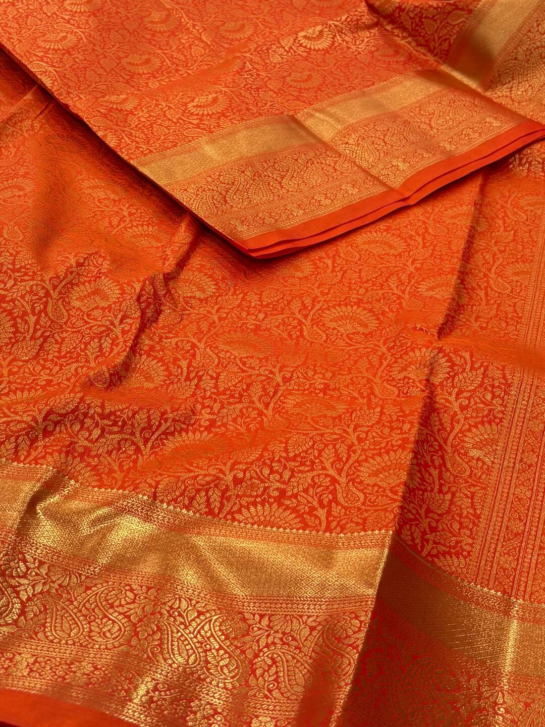 Orange Semi Kanchi Silk Saree