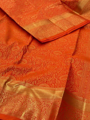 Orange Semi Kanchi Silk Saree