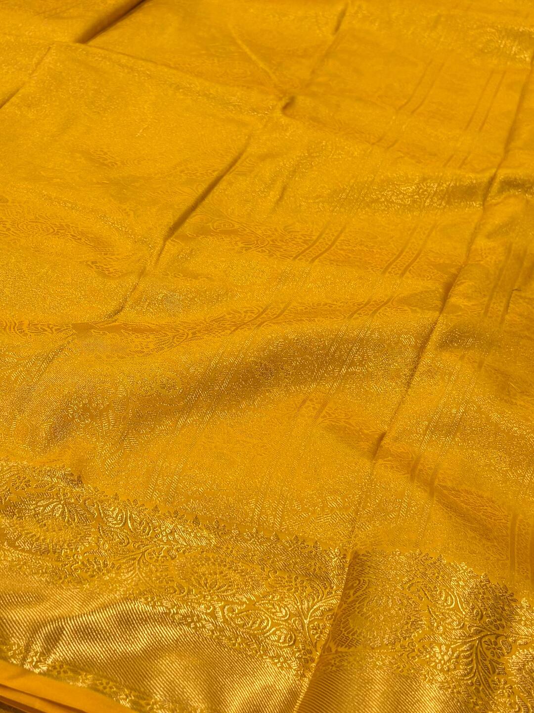Golden Yellow Semi Kanchi Silk Saree