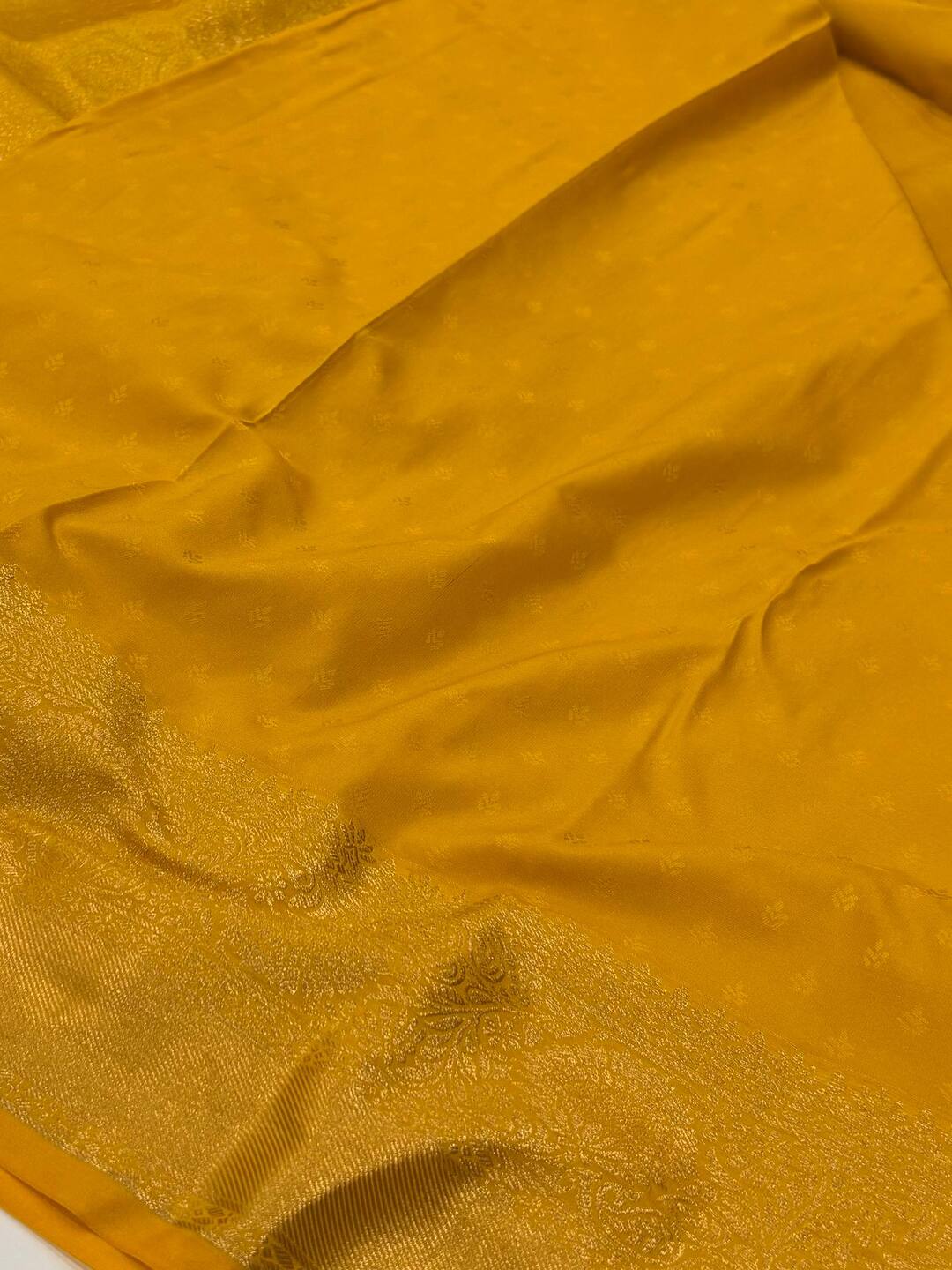 Golden Yellow Semi Kanchi Silk Saree