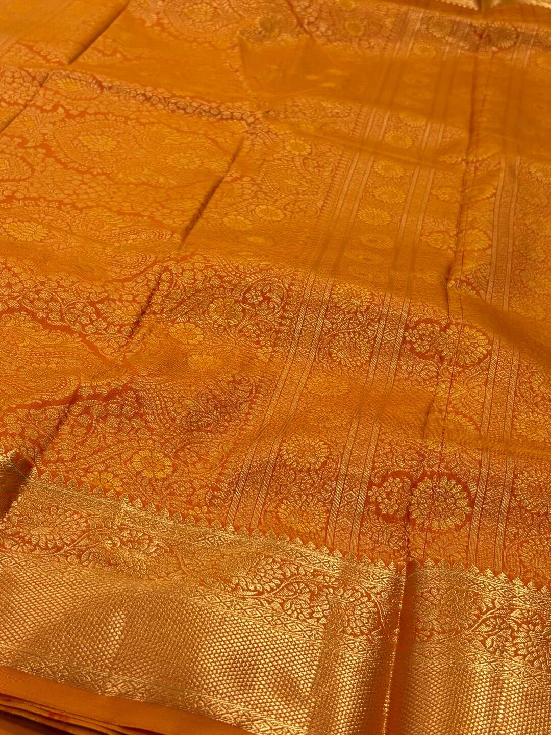 Golden Orange Semi Kanchi Silk Saree