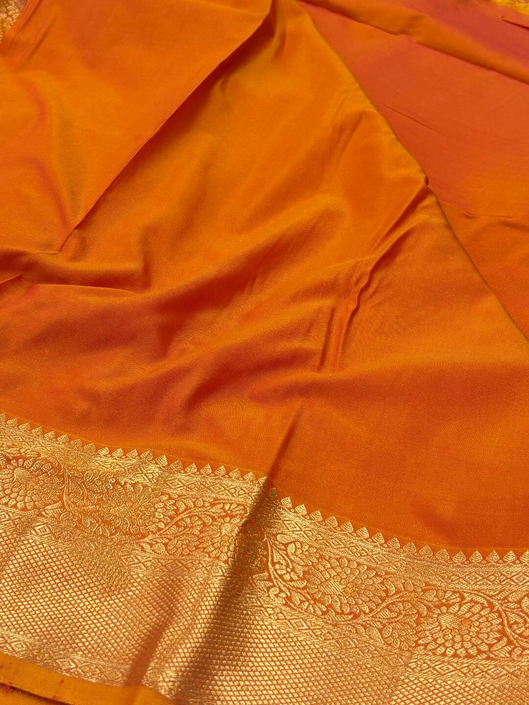 Golden Orange Semi Kanchi Silk Saree