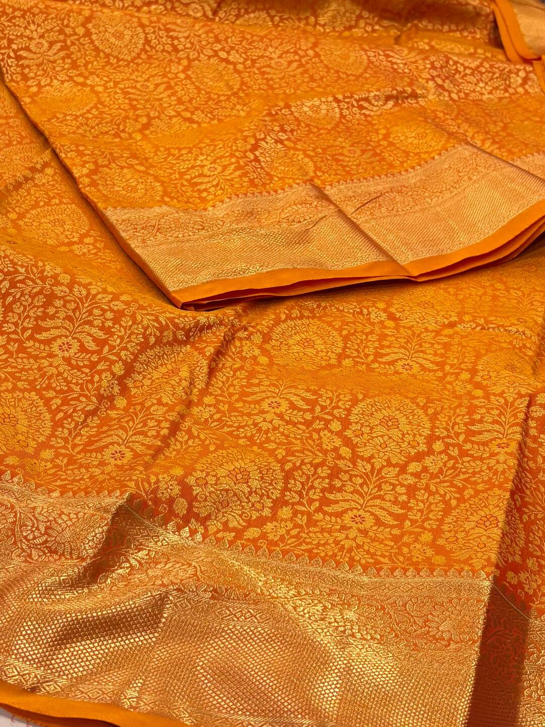 Golden Orange Semi Kanchi Silk Saree