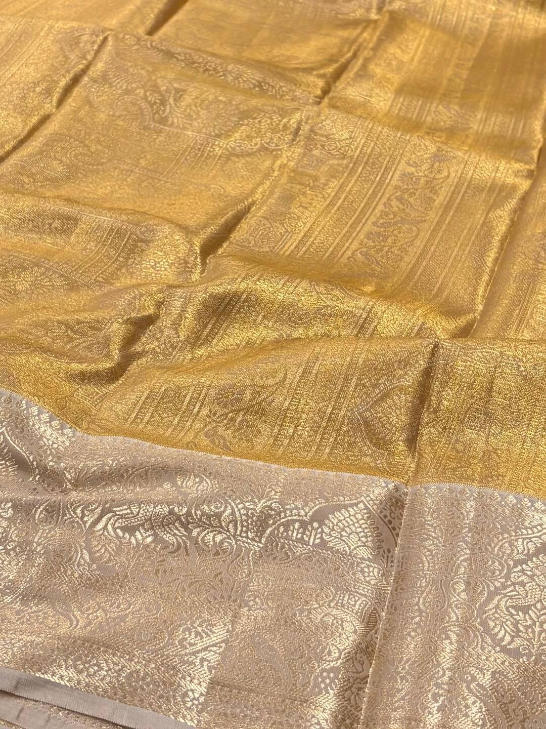 Golden Orange Semi Kanchi Silk Saree
