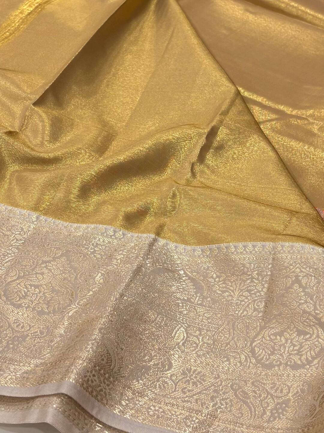 Golden Orange Semi Kanchi Silk Saree
