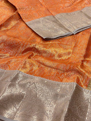 Golden Orange Semi Kanchi Silk Saree