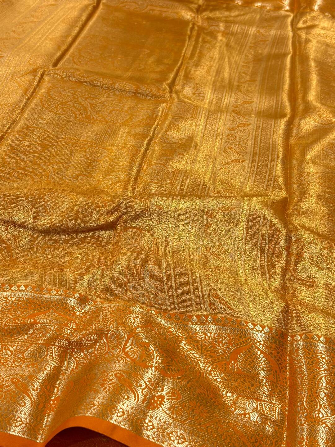 Pastel Pink With Golden Yellow Semi Kanchi Silk Saree