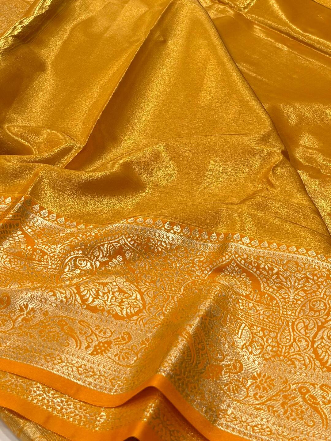 Pastel Pink With Golden Yellow Semi Kanchi Silk Saree
