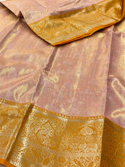 Pastel Pink With Golden Yellow Semi Kanchi Silk Saree
