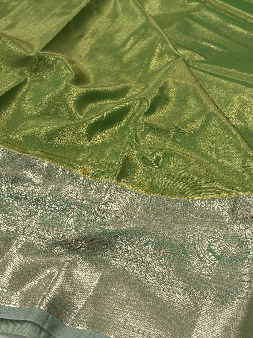 Pastel Yellow With MInt Green Semi Kanchi Silk Saree