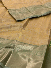 Pastel Yellow With MInt Green Semi Kanchi Silk Saree