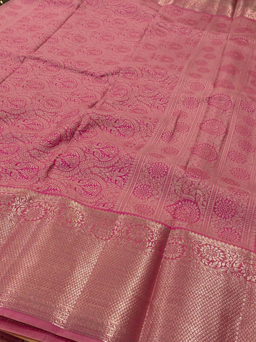 Yellow With Baby Pink Semi Kanchi Silk Saree