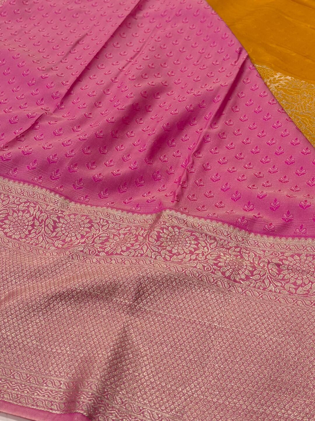 Yellow With Baby Pink Semi Kanchi Silk Saree
