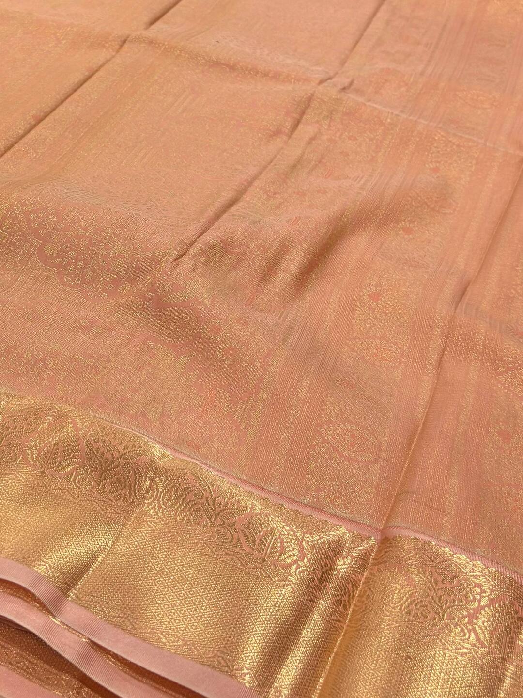 Apple Green With Pastel Pink Semi Kanchi Silk Saree