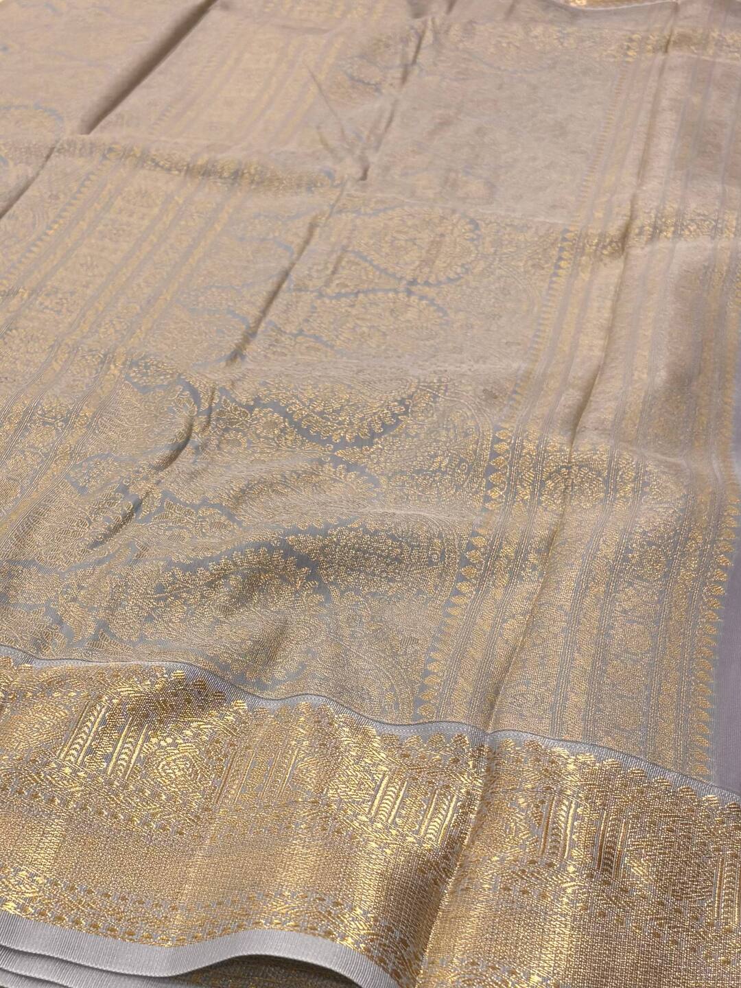 Yellow With Silver Semi Kanchi Silk Saree