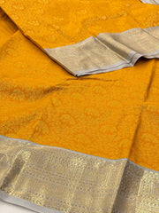 Yellow With Silver Semi Kanchi Silk Saree