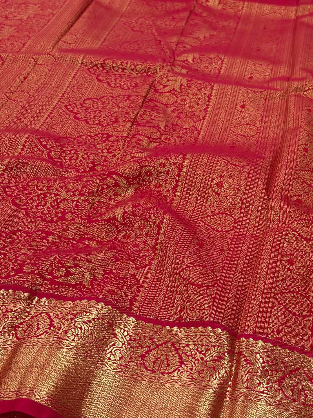 Mustard Yellow With Hot Pink Semi Kanchi Silk Saree