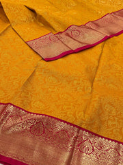 Mustard Yellow With Hot Pink Semi Kanchi Silk Saree