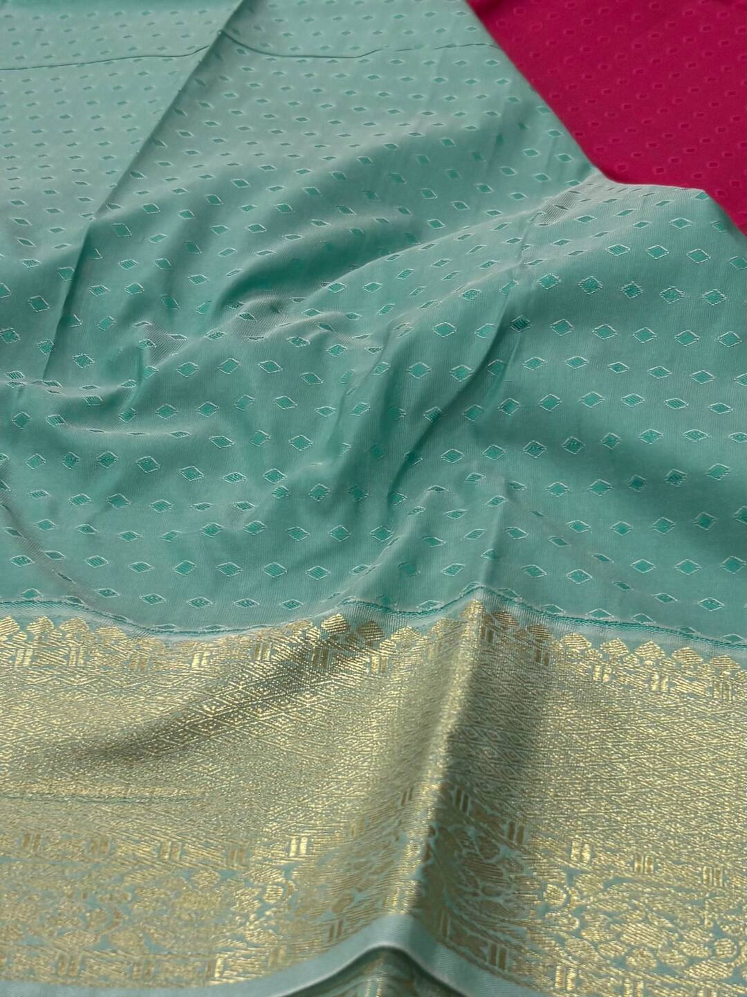 Hot Pink With Baby Blue Semi Kanchi Silk Saree