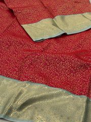 Hot Pink With Baby Blue Semi Kanchi Silk Saree