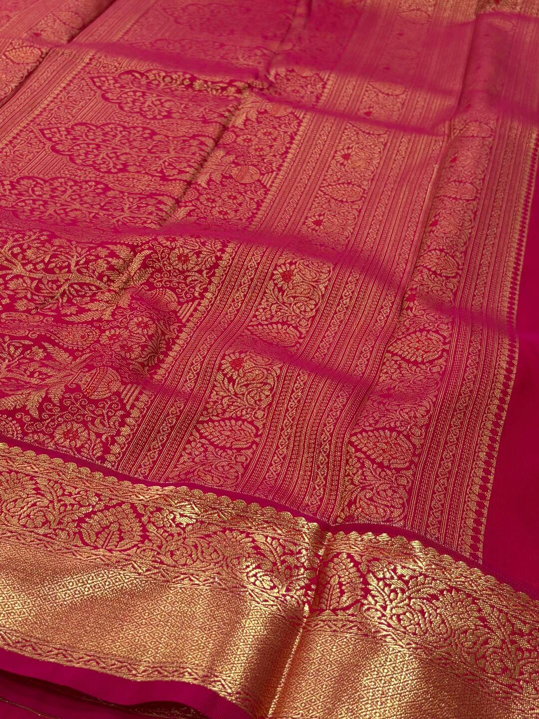 Dark Purple With Hot Pink Semi Kanchi Silk Saree