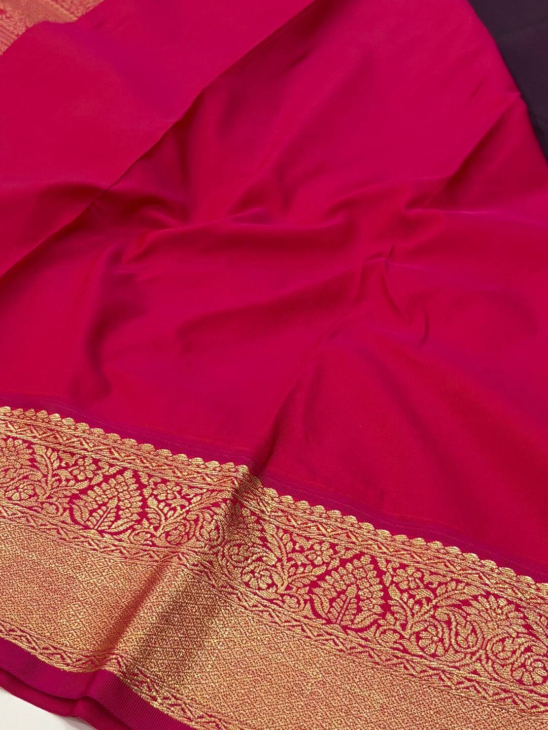 Dark Purple With Hot Pink Semi Kanchi Silk Saree