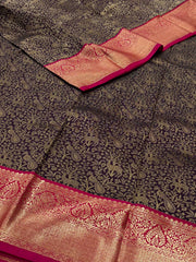 Dark Purple With Hot Pink Semi Kanchi Silk Saree