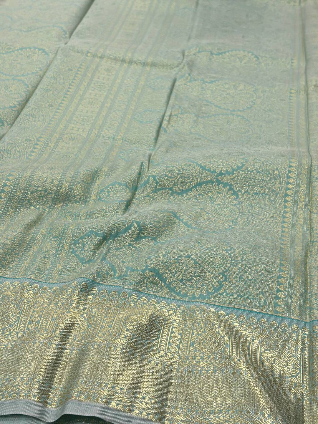 Dark Brown With Baby Blue Semi Kanchi Silk Saree