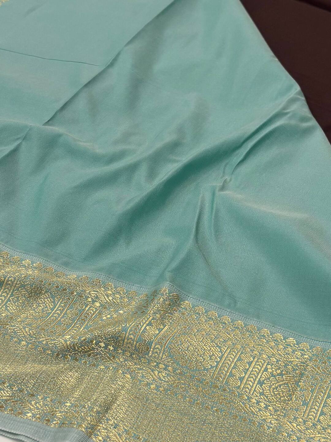 Dark Brown With Baby Blue Semi Kanchi Silk Saree