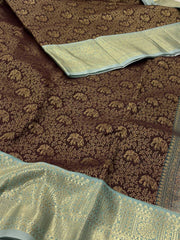 Dark Brown With Baby Blue Semi Kanchi Silk Saree