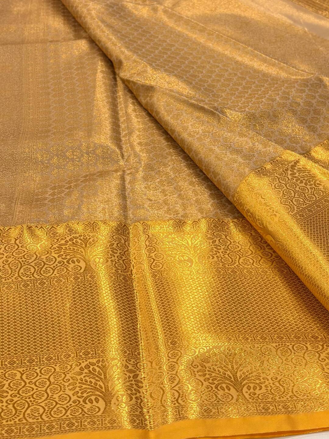 Beige With Gold Semi Kanchi Silk Saree (