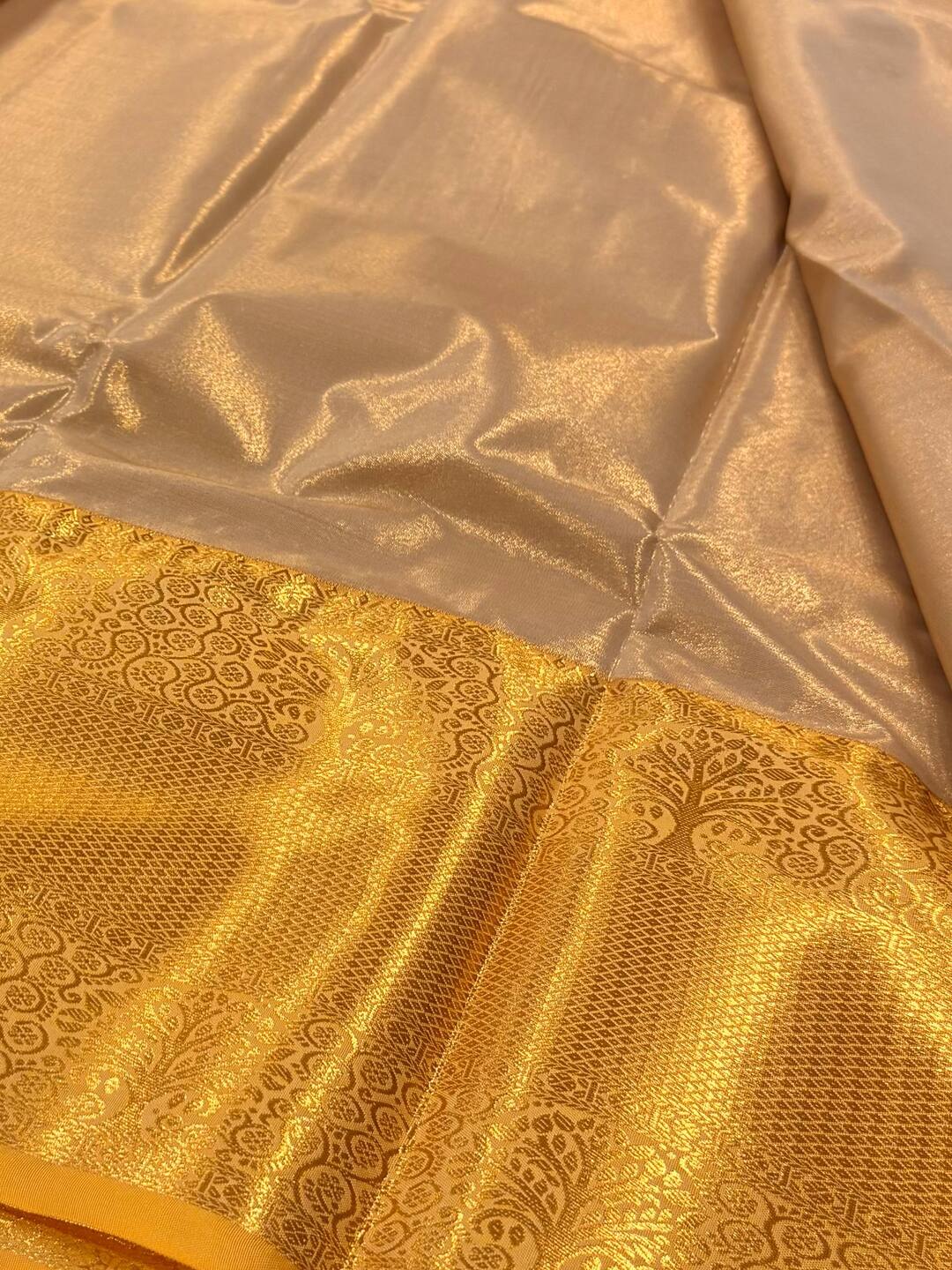 Beige With Gold Semi Kanchi Silk Saree (