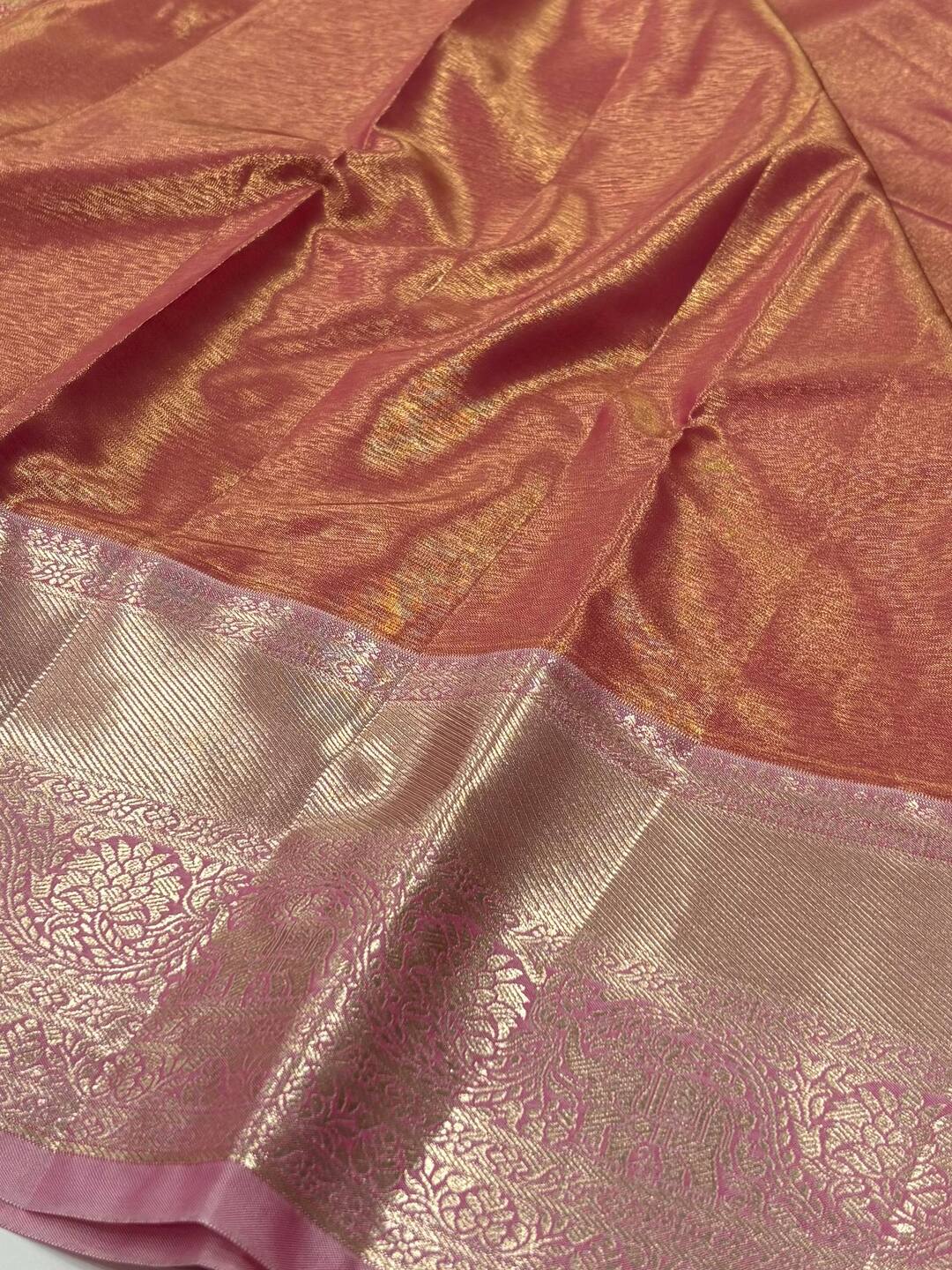 Mint Green With Pastel Pink Semi Kanchi Silk Saree